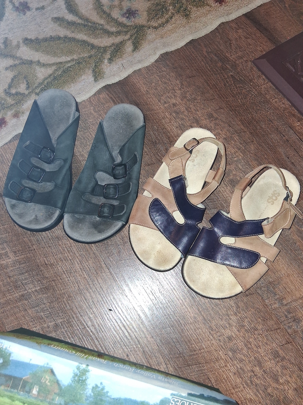 SAS Black and Cream & Navy Leather Sandals - Womens 8W